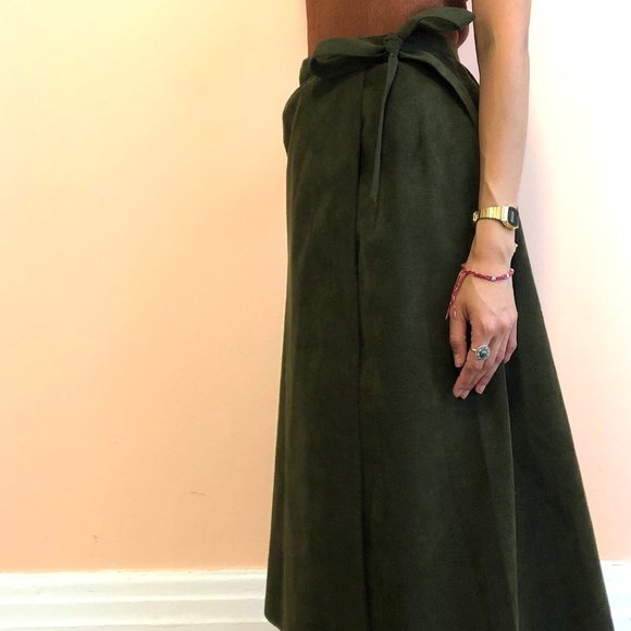 Vintage Suede Brodkin Forest Green Wrap Skirt - Picture 2 of 3